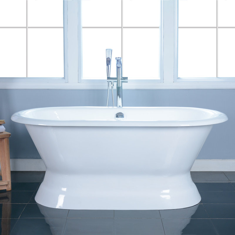 Kingston Brass Aqua Eden 66-Inch Cast Iron Oval Double Ended Pedestal Tub (No Faucet Drillings)