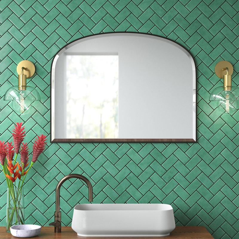 Drumourne Simple Arched Overmantle Mirror, Black