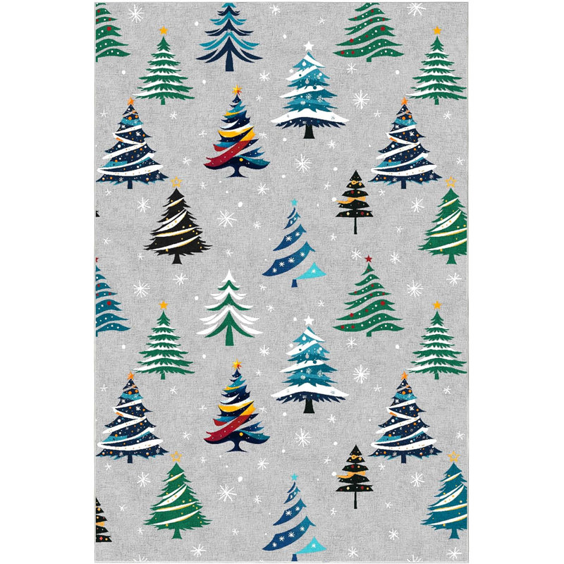 Christmas Tree Non-Slip Washable Low Pile Area Rug, Holiday Decor Living Room Rug, Xmas Design, Rectangle 4' x 6'