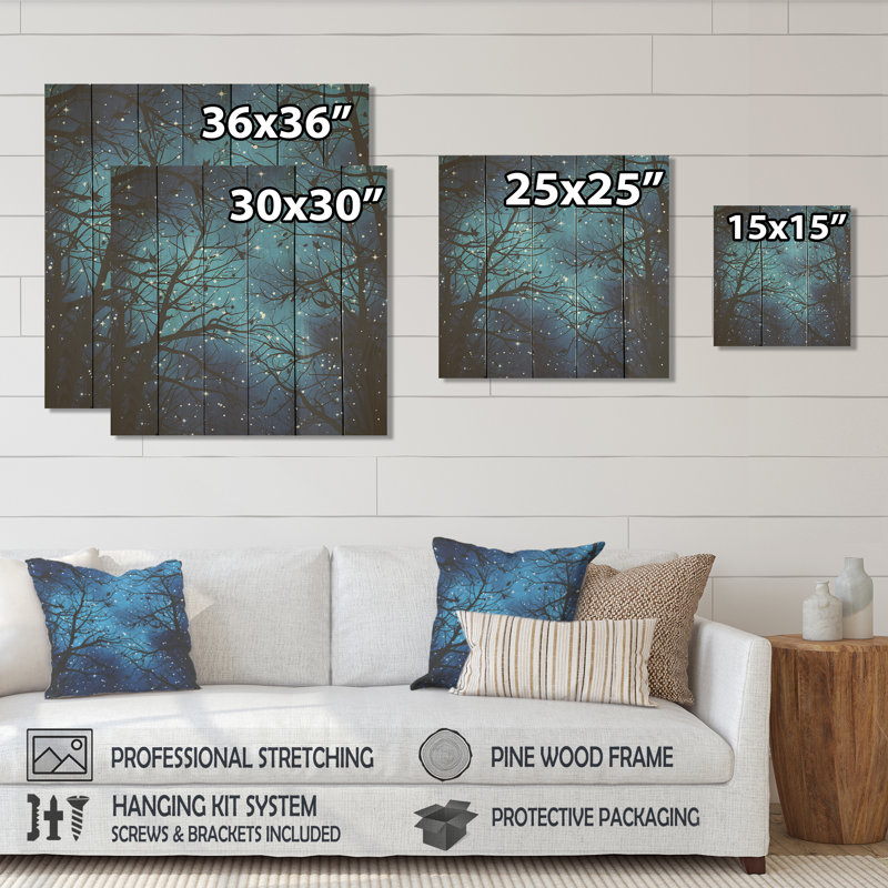 Arbre au clair de lune bleu Revery II - Arbre sur bois, H 15 po x l 15 po