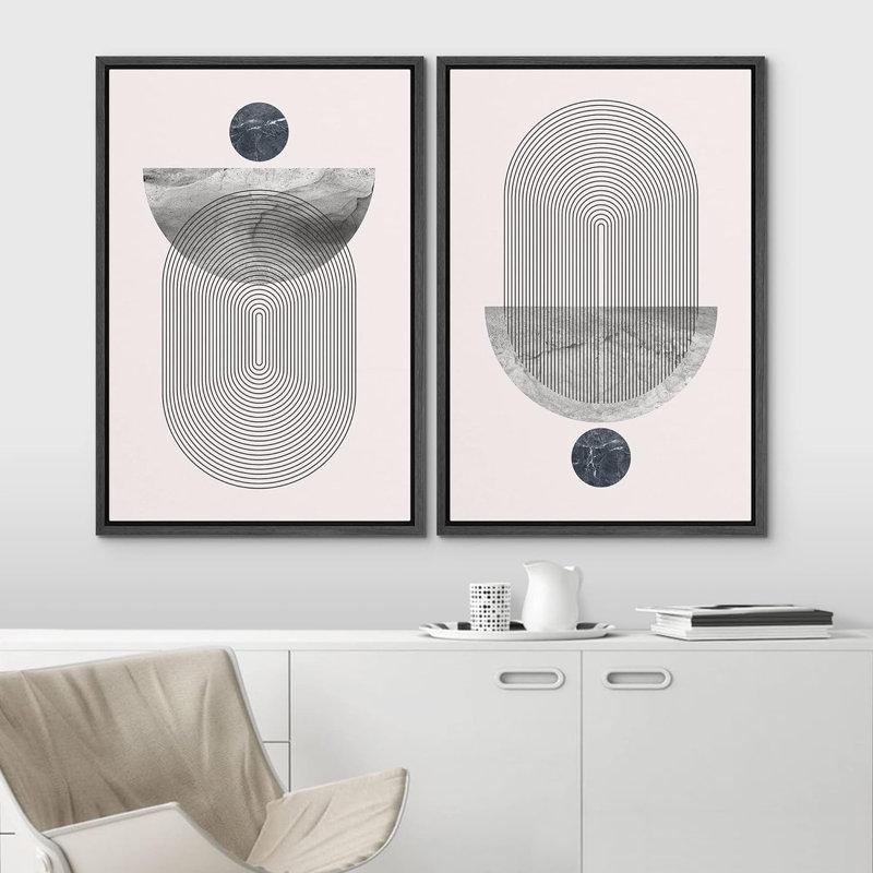 Illustration de formes géométriques abstraites Mid-Century Boho, Noir, H 36 po x l 48 po