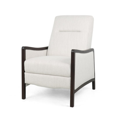 Fabric Recliner Chair Mid-Century Modern Recliner Pushback Single Recliner Sofa With Thicker Seat Cushion Upholstered Sofa With Wooden Leg For Living