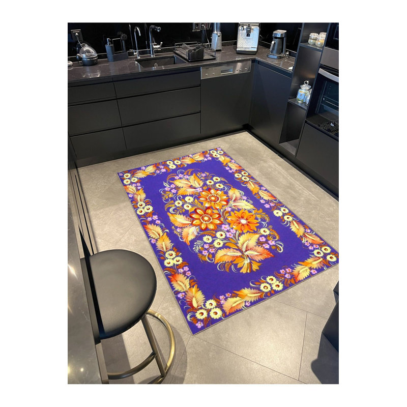 Tapis décoratif géométrique mauve à motif floral moderne, Sous-tapis carré 3 pi 3 po inclus