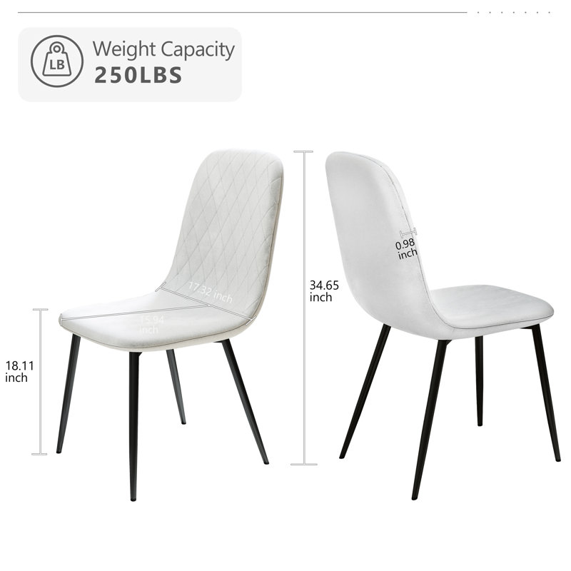 34.6"H Modern Dining Chairs Fleece Fabric Side Chairs With Metal Legs, Black, White
