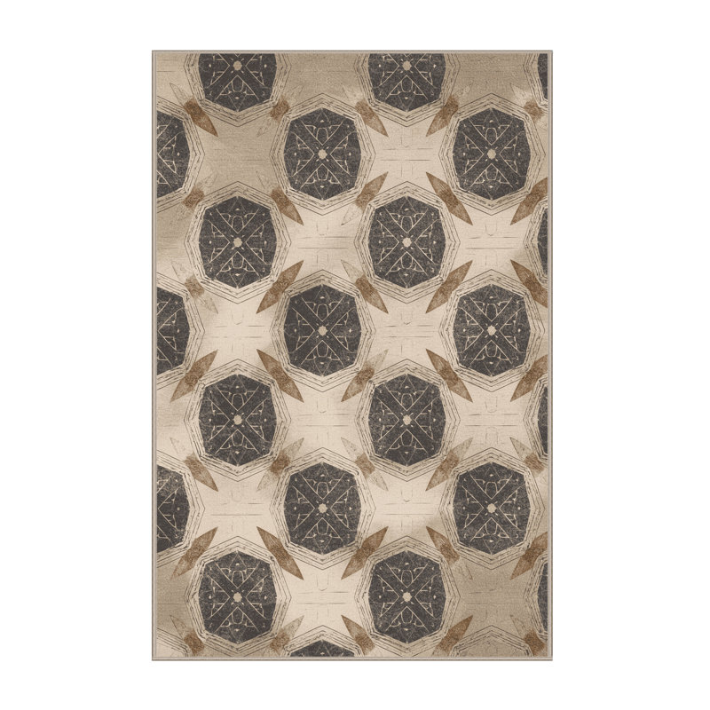 Machine Washable Roslindale Global Inspired Moroccan Rug in Beige – Beige Binding, 4x6