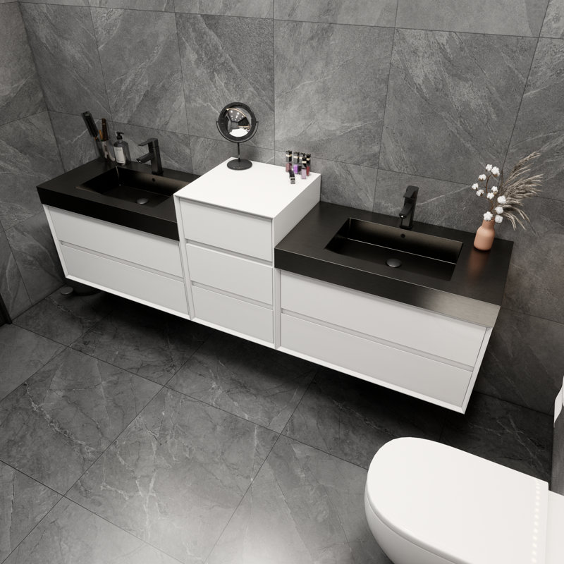 Golitz Wall-Mounted Double Bathroom Vanity Set, Glossy White