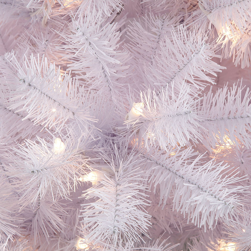 Sapin de Noël blanc élancé avec lumières, H 7,5 pi