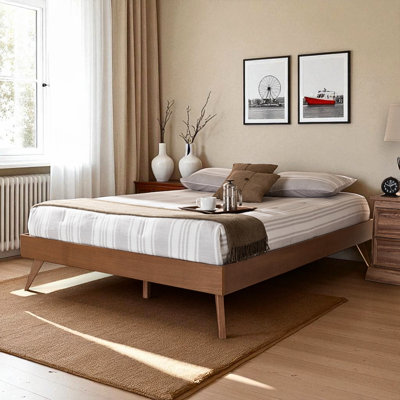 Grand lit plateforme moderne brun Mid-Century de Melbourne, H 14,61 po x l 63,62 po x L 82,26 po