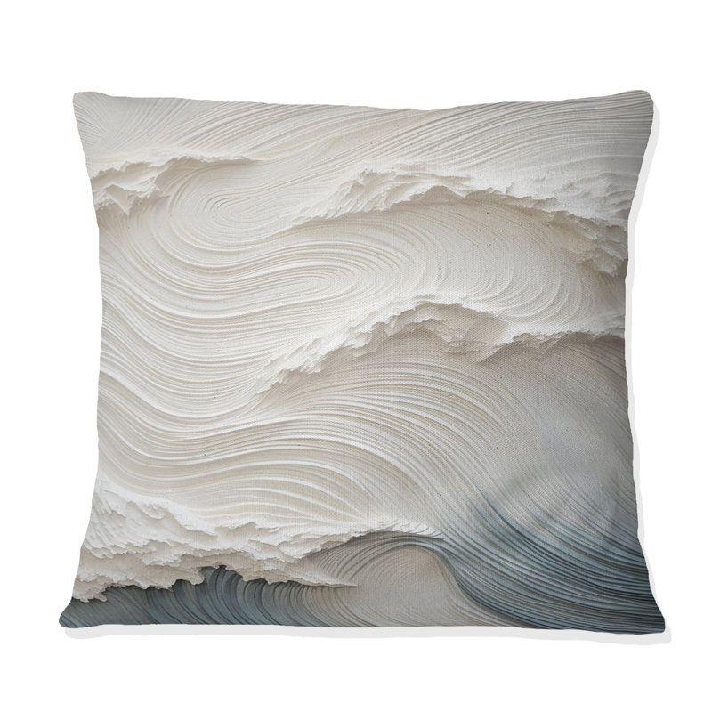 Coussin blanc et bleu à motif de vagues style côtier I