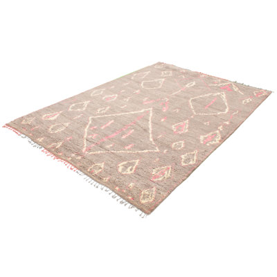 Tapis unique en laine noué à la main style marocain des années 2010 de 8 pi 11 po x 12 pi 6 po gris Fiordalisa
