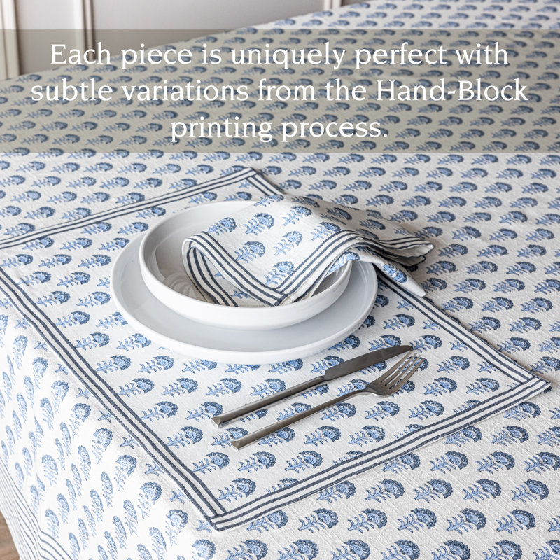 over&back Hand-Blocked Placemats, Set of 4, Blue Flower
