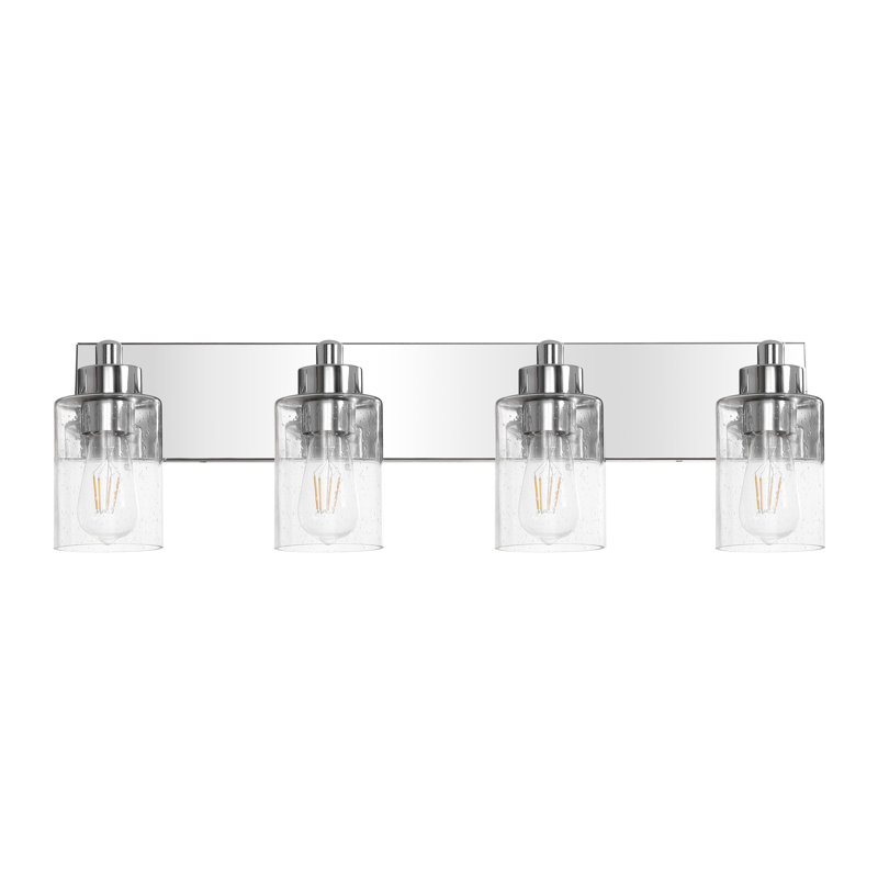 Stover Seeded Glass/Iron Modern Contemporary LED Vanity Light, 4 Lights, Chrome
