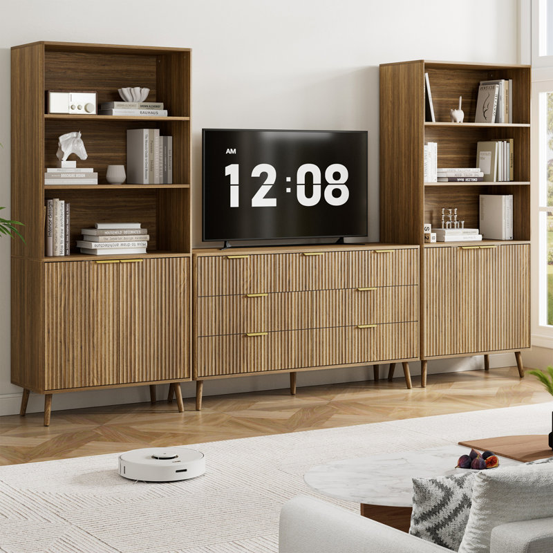 3-Piece Bedroom Set (1 Dresser + 2 Pantry Cabinets), Walnut