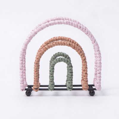 Bohemian Rainbow Napkin Holder, 2 Colors, Woven Paper Rope Arch Stand for Kitchen & Dining Table