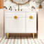 Meuble-lavabo de 36 po avec lavabo en résine, meuble-lavabo moderne, armoire de rangement avec porte à fermeture en douceur et porte rabattable
