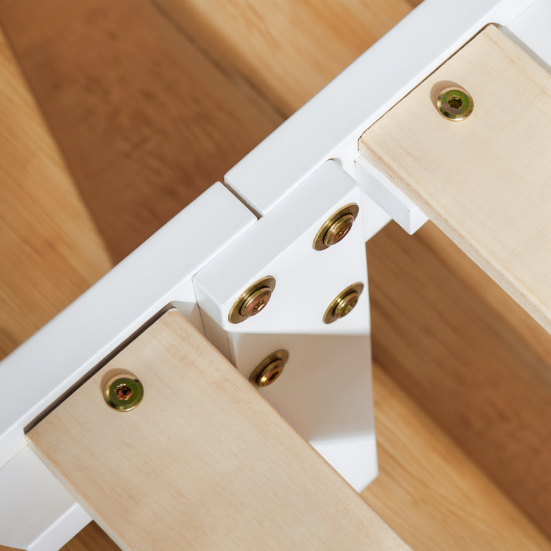Structure de lit plateforme en bois massif de 12 pouces, structure de lit en bois sans sommier, Lit simple, Blanc