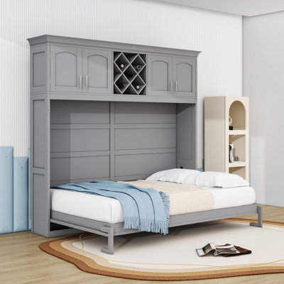 Grand lit escamotable avec lattes et tablettes flexibles