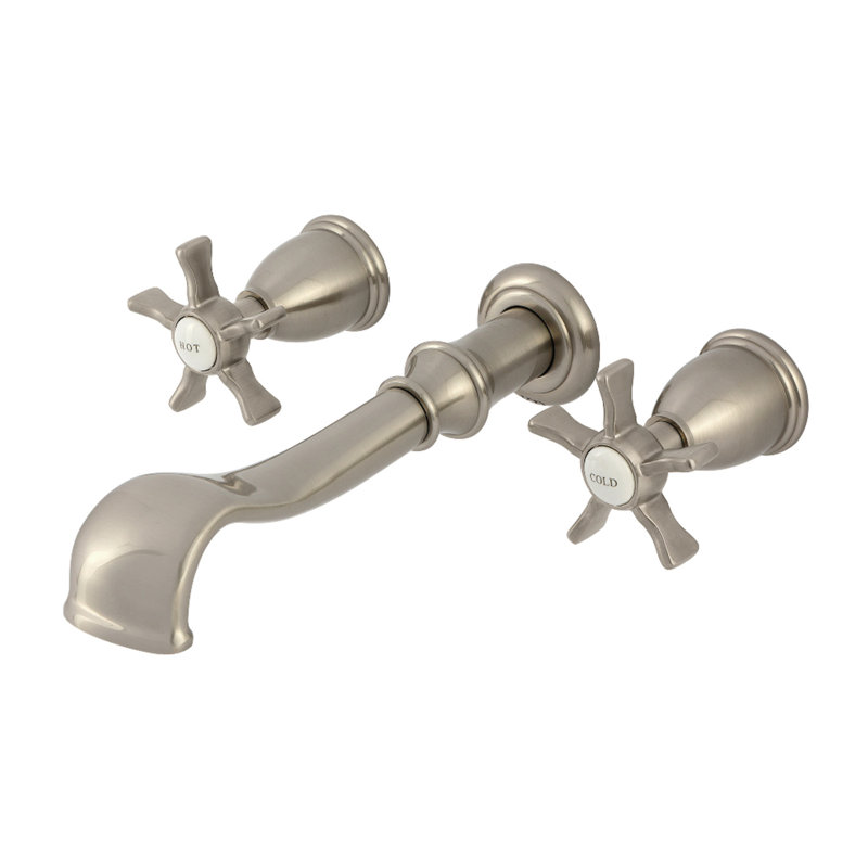 Kingston Brass Hamilton Two-Handle 3-Hole Wall Mount Roman Tub Faucet, Brushed Nickel