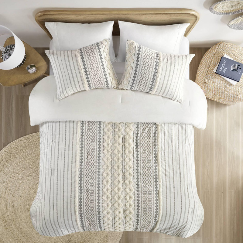 Ensemble d'édredon en coton 3 pièces, Queen Comforter + 2 Standard Shams, Ivoire ivoire
