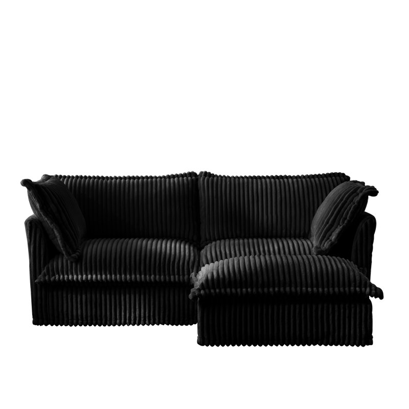 Canapé 2 places en velours côtelé noir, convertible, housse amovible, assise profonde, chaud, Noir