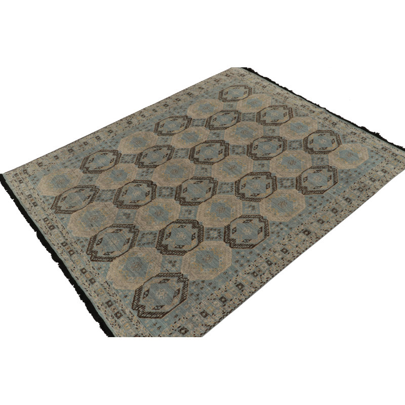 Rug & Kilim’S 19Th Century Tribal Rug In Blue, Beige And Gray Medallions, Rectangle 4' x 5'