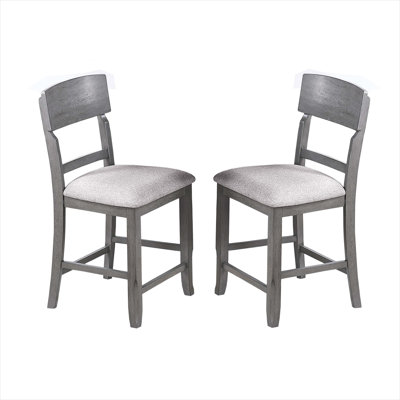 Ensemble de 2 chaises de salle à manger à hauteur de comptoir avec siège en tissu de ton gris et dossier en échelle, structure en bois d'hévéa, L 19 x l 22 x H 41