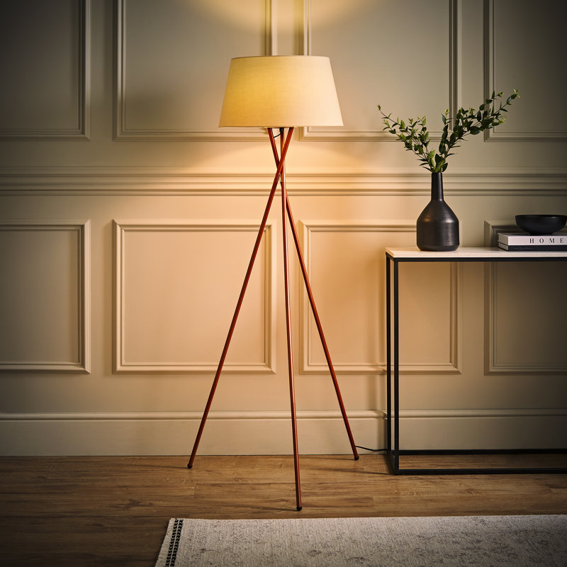 Anan Camden Tripod Copper Floor Lamp with Aspen Shade, 164"", No, Beige