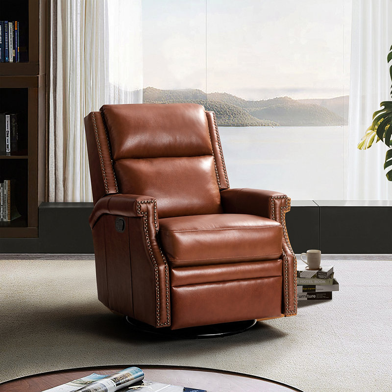 Fauteuil inclinable manuel en cuir véritable de 29,6 po Manning, Cuir fleur brun