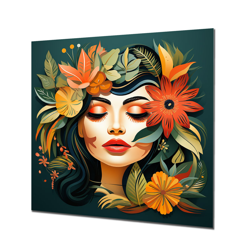 Fleur tropicale dans un style Henri Matisse I - art en métal tendance, H 16 po x l 16 po