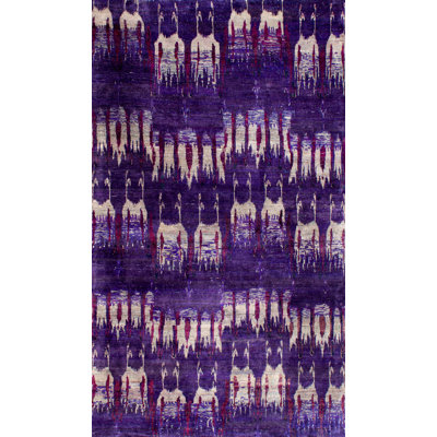 Rumi Ikat Silk Purple/Cream Area Rug