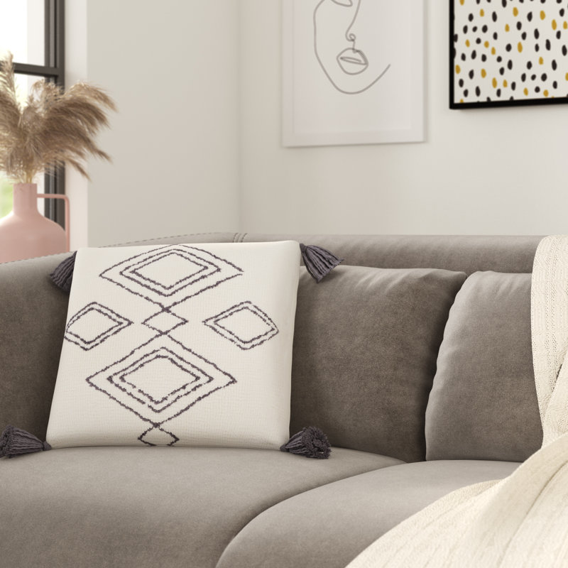 Cream and Charcoal Geometric Bohemian Throw Pillow, 18" x 18"