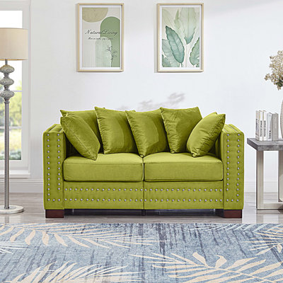 Modern Living Room Loveseats Sofa with Square armrest & Silver Nails Decoration