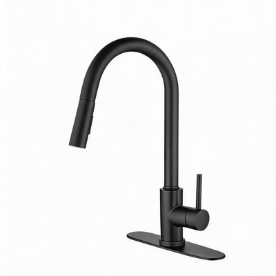 Robinet de cuisine en acier inoxydable noir mat avec douchette rétractable et bec pivotant à 360 degrés