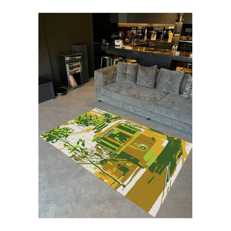 Tapis décoratif lavable à la machine vert et orange, Rectangle 3 pi 3 po x 4 pi 11 po