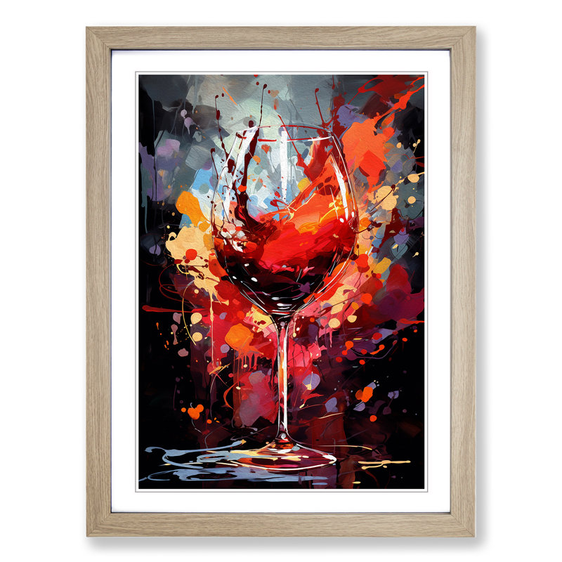 Wine Gestural Art - Framed Print, Oak, 46cm H x 34cm W x 2cm D