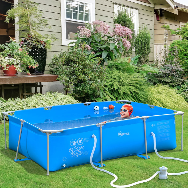 Rectangle Frame Set Pool H x W x L , with Pump Included, 9.6' L x 6.2' W x 29.5" H, Blue