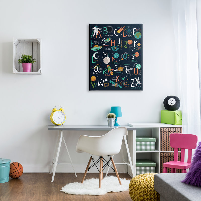 Starry Space Alphabet Fantasy Constellations UFO ABC's - Art textuel, Toile tendue, H 40 po x l 30 po x P 2 po