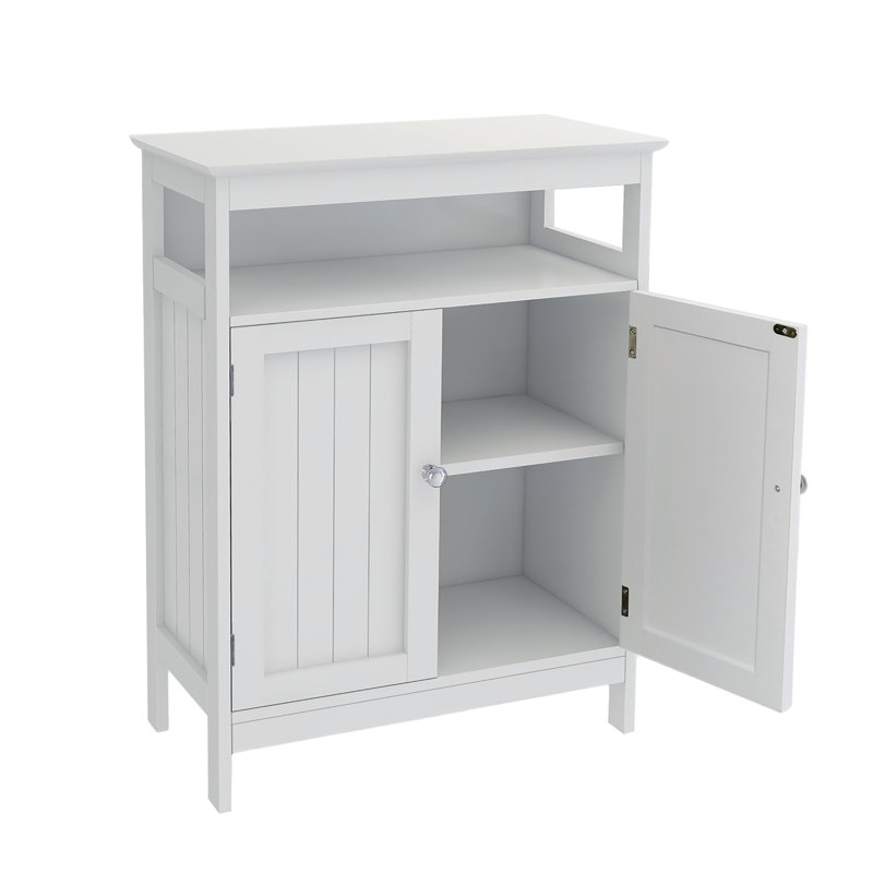 Armoire de plancher de salle de bain blanche avec double volets, fiable, peinture, rangement généreux, procédure d'assemblage simple