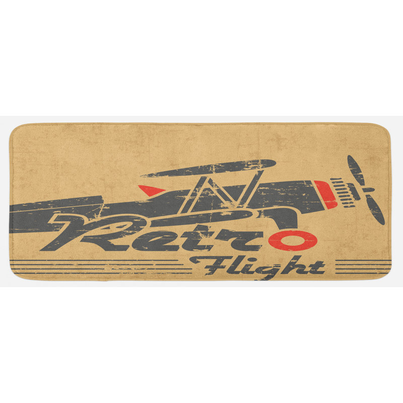 Tapis de cuisine rétro vermillon gris brun sable avec rayures rétro à plans grunge