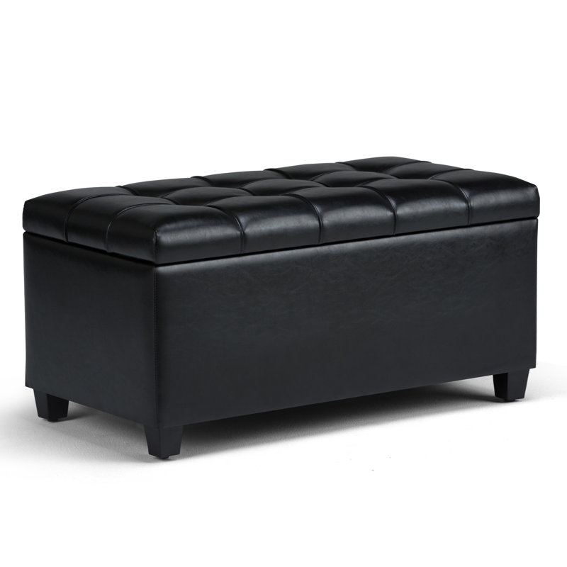 Sienna 33"W Upholstered Vegan Leather Transitional Rectangular Storage Ottoman Bench with Tufted Styling