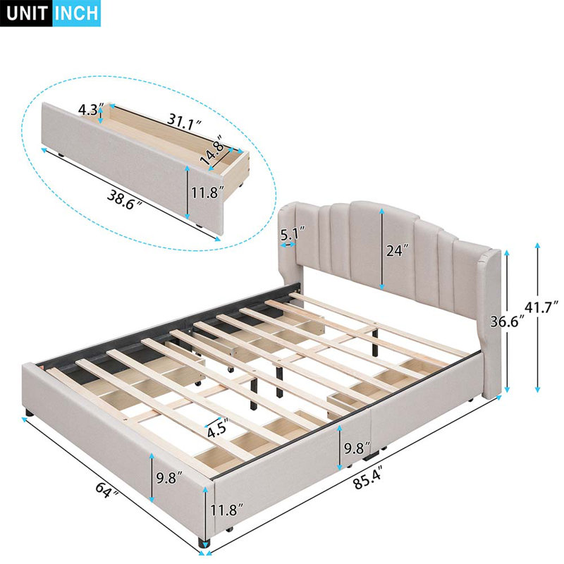 Lit avec rangement Yavonne, Beige