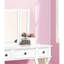 Meuble-lavabo blanc contemporain, pin, placage de peuplier, miroir pliable, tabouret, siège en tissu doux, tiroirs blanc pin moderne unique, coussin,