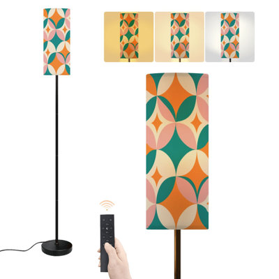 Floor Lamp Mid Century Modern circle geometric floral orange abstract vintage Dimmable Modern Standing Lamp with Remote Control Footswitch Bulb Lampshade Tall Pole Corner Lamp for Living Room Bedroom Office