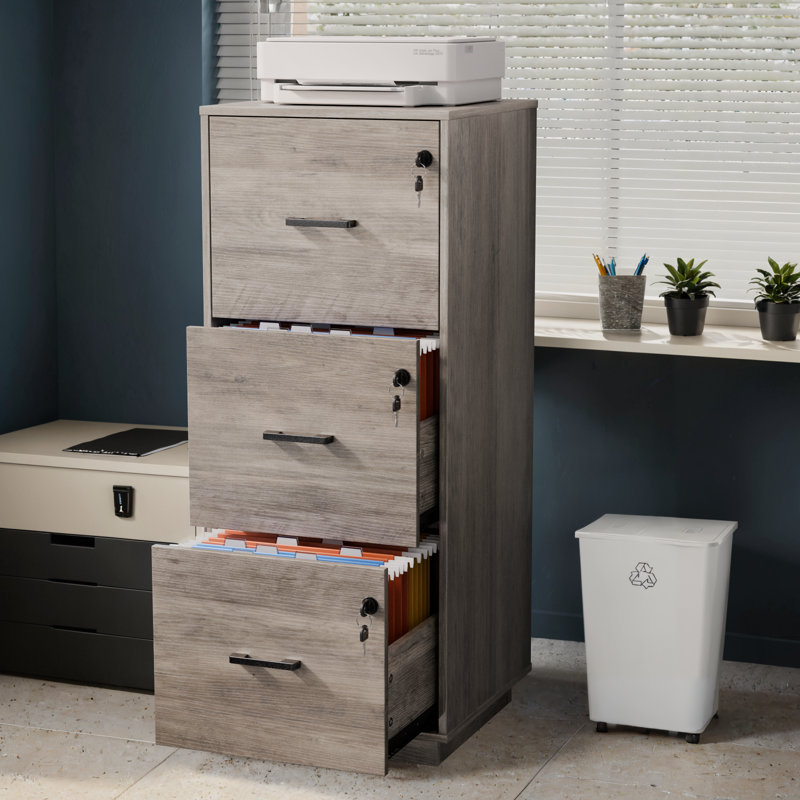 Classeur en bois 3 tiroirs avec serrure 38,58 "H, Gris