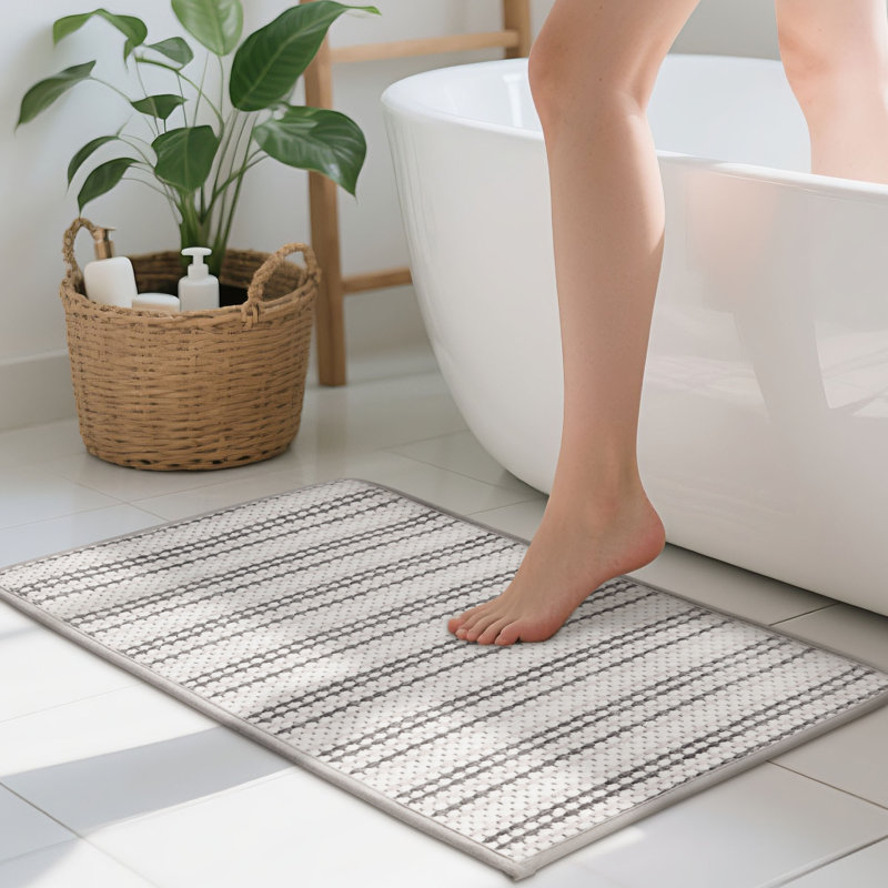 Ultra Thin Gradient Striped Bath Rug With Non-Slip Backing, 36" L x 24" W, Gray