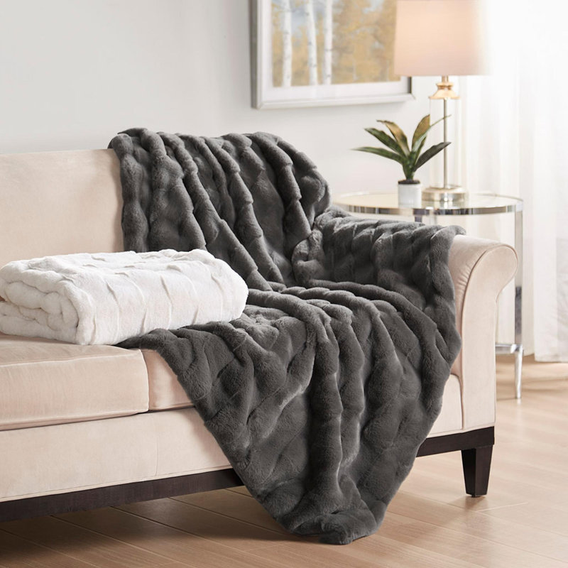 Couverture en fausse fourrure 1pc, Jeté, Gris foncé