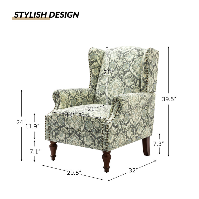 Fauteuil d'appoint à oreilles rembourré Anndi, Polyester vert