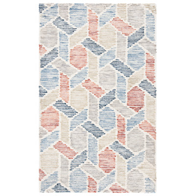 Milesburg Precious Hand Tufted Wool/Cotton Geometric Rug in Blue/Rust