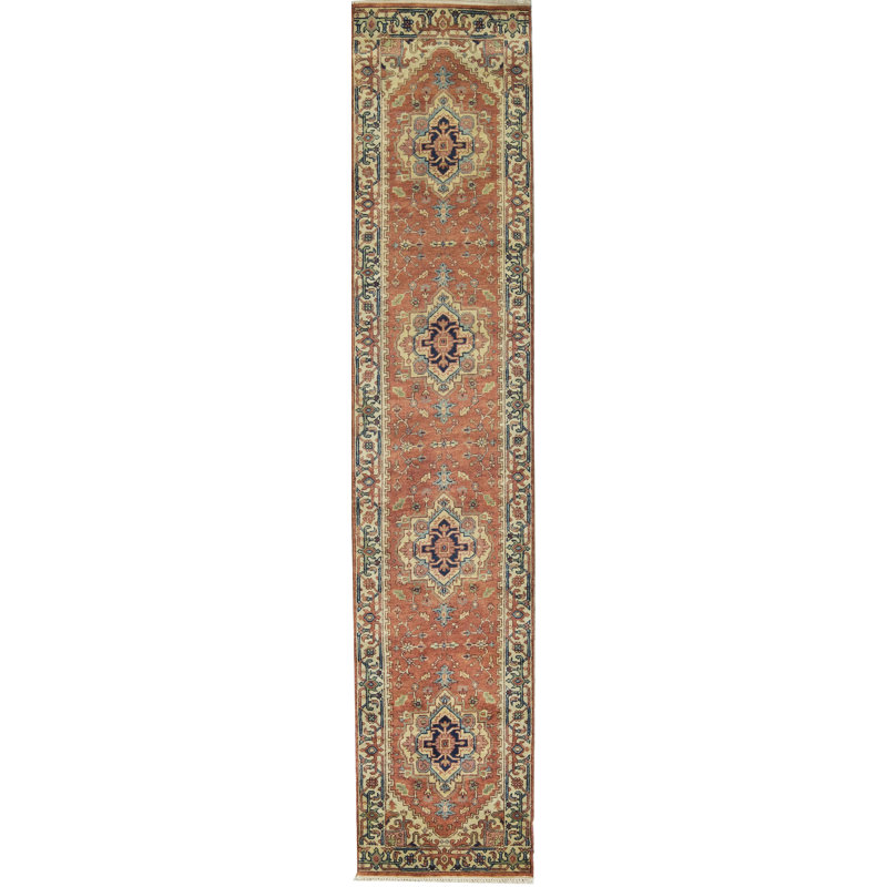 Hand-Knotted High-Quality Rust and Beige Runner