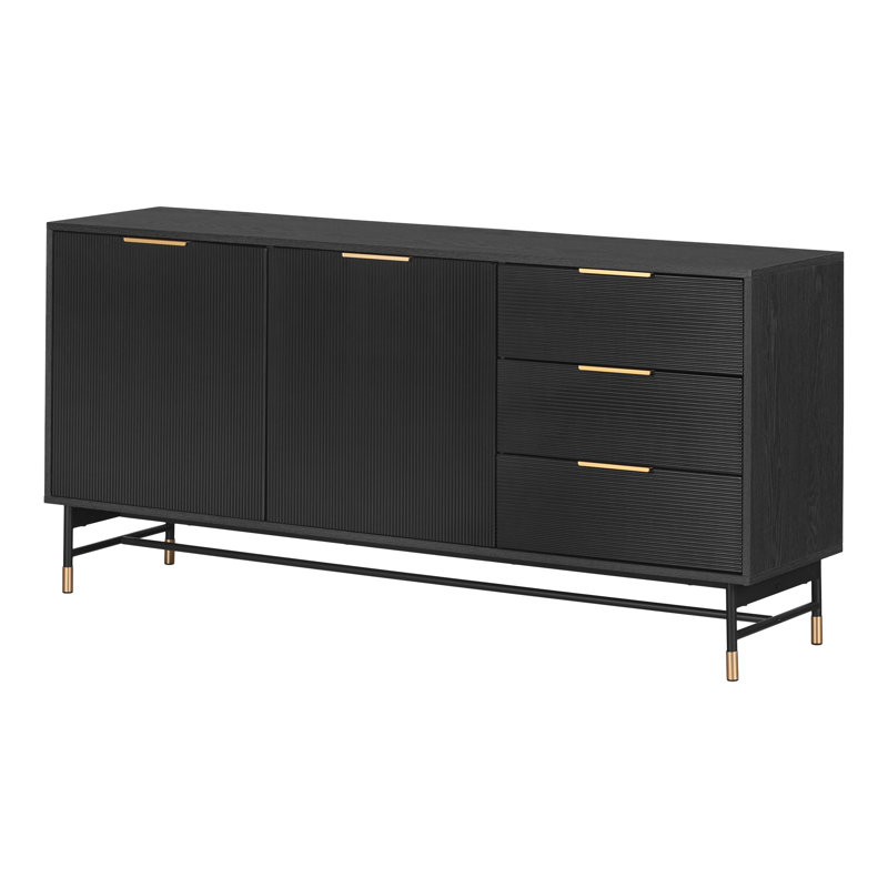 Arlo  Sideboard With Ribbed Doors And Drawers, Noir / or